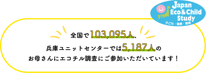 全国で103,095人、兵庫ユニットセンターでは5,187人のお母さんにエコチル調査にご参加いただいています！